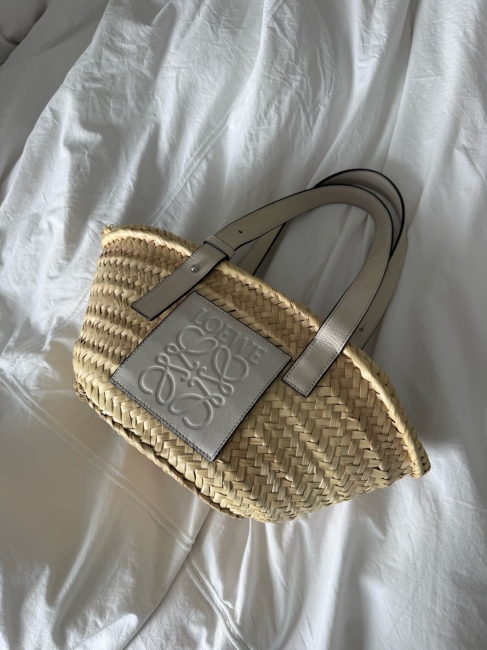 Loewe Natural Straw Tote with Silver Leather Trim